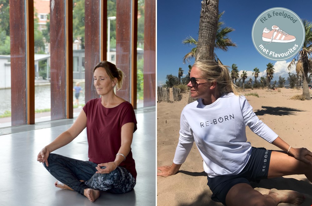 Links: Petra in haar outfit van Yoga Specials en Natascha in de duurzame kleding van Re-born Links: Petra in haar outfit van Yoga Specials en Natascha in de duurzame kleding van Re-born
